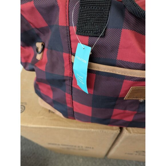 Maurices Buffalo Plaid Overnight Bag Red Black Detached Shoulder Strap Tote - Picture 10 of 16